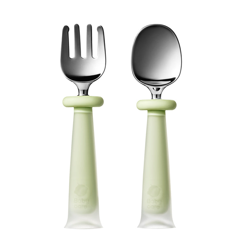 Bc Babycare Spoon & Fork Set (Stainless Steel & Silicone)